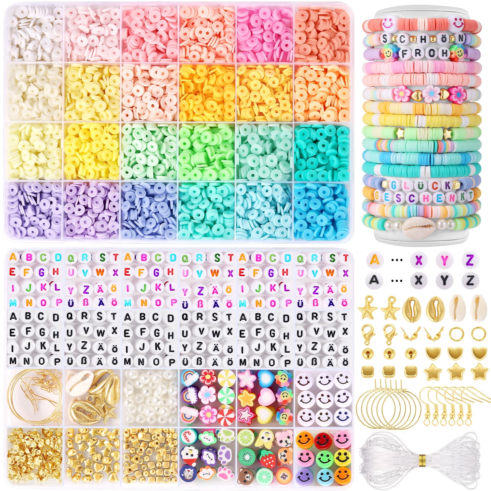 Funtopia Clay Beads for Bracelets Making, Flat Round Disc Clay Beads for  Jewelry Necklace Earring Making, Friendship Bracelets Kit with Elastic  Strings, Crafts Kit for Girls Ages 8-12, Christmas Style 