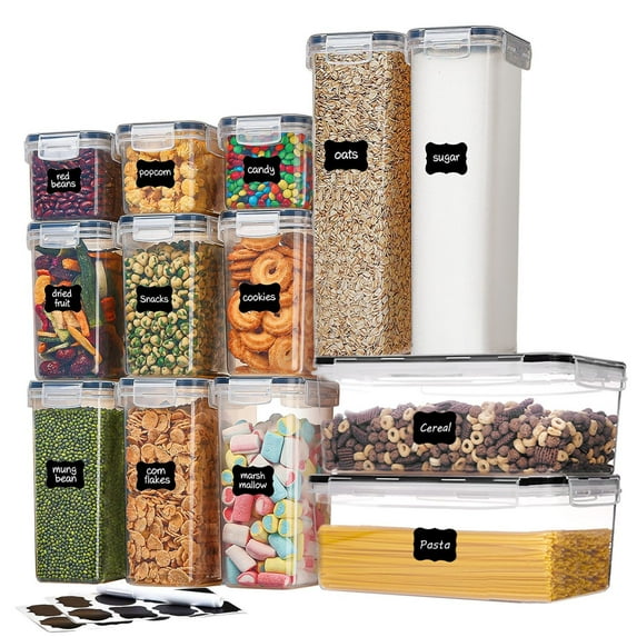 Funtopia Food Container with Lids, 13 Packs Airtight Food Storage Containers for Kitchen and Pantry Organization, BPA-Free Plastic Cereal Canisters for Pasta, Nuts, Snacks, Counter Organizer Box