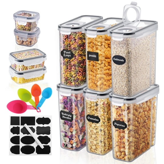 Funtopia Food Storage Containers, Airtight Large Cereal Containers Storage Set with Measuring Spoons, BPA Free Cereal Dispensers for Pantry Organization, Kitchen Containers Canister for Snack, 6 Pack