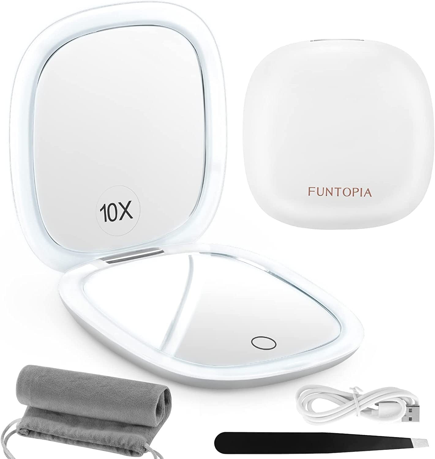 Funtopia Magnifying Compact Mirror with Light, 1X/10X Lighted Travel