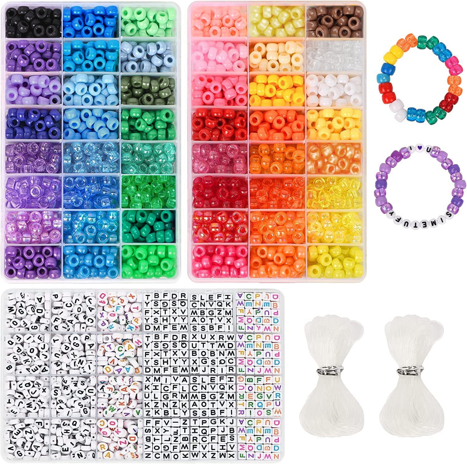 Funtopia 3mm 21600pcs+ Seed Beads for Jewelry Making, 60 Colors Small Glass  Beads for Bracelets, Friendship Bracelet Kit with Alphabet Letter Beads 
