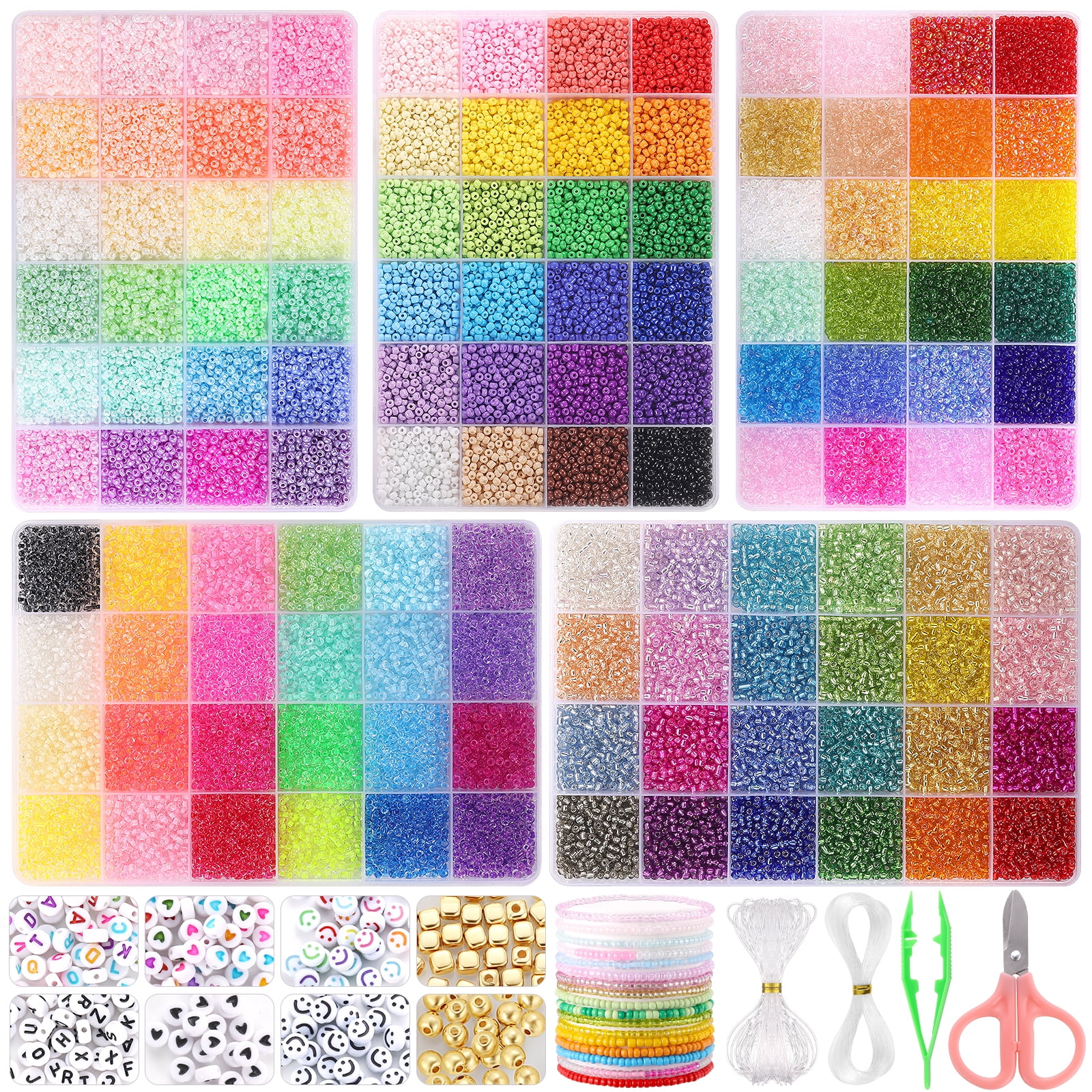 Funtopia Glass Seed Beads for Jewelry Making Kit, 60 Colors 21600 Pcs+  Bracelet Making Kit, Friendship Bracelets Kit with Letter Beads for DIY,  Art and Craft, Gift for 6 7 8 9 10 Teens Adults, 4mm 