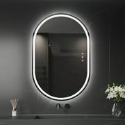 Funtouch 20" x 30" Oval LED Bathroom Mirror with Lights, Anti Fog LED Bathroom Mirror，Dimmable, Front and Backlit, 3 Colors, Memory, Shatterproof