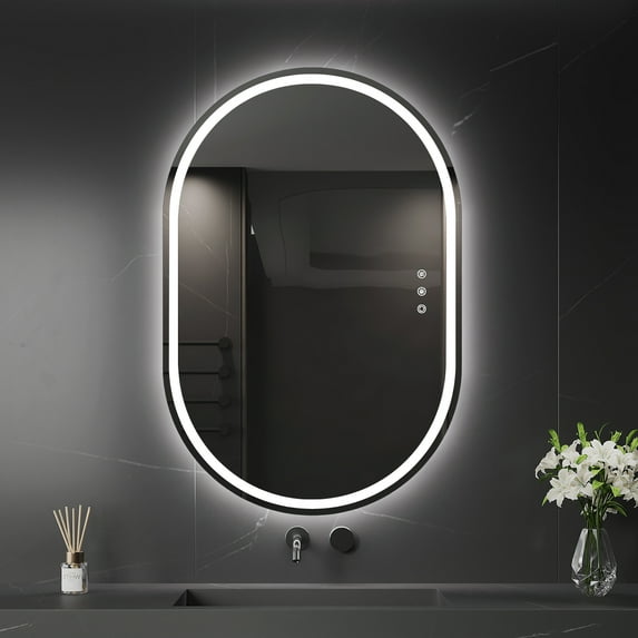 Funtouch 20" x 30" Oval LED Bathroom Mirror with Lights, Anti Fog LED Bathroom Mirror,Dimmable, Front and Backlit, 3 Colors, Memory, Shatterproof