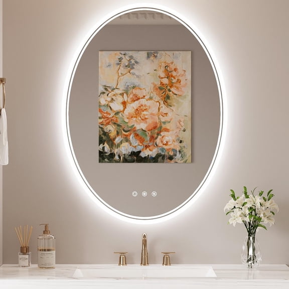 Funtouch 24" x 32" Oval LED Bathroom Mirror with Lights, Anti Fog LED Bathroom Mirror,Dimmable, Front and Backlit, 3 Colors, Memory, Shatterproof