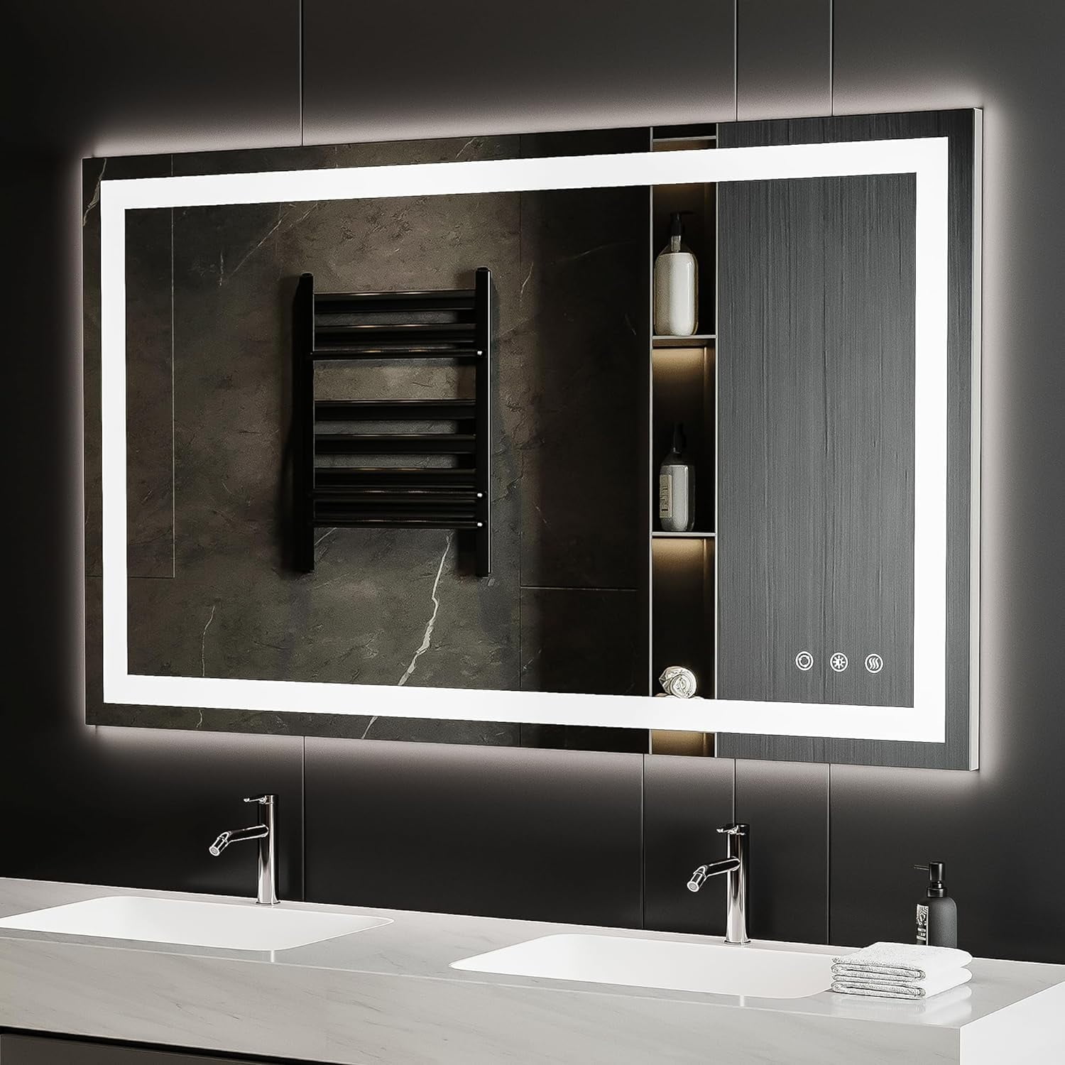 Funtouch 40x24 Inch LED Bathroom Mirror with Anti-Fog, Stepless ...