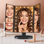 Funtouch Tri-Fold Makeup Mirror with Lights, 2X/3X Magnifying Makeup Mirror, Touch Control Vanity Mirror, USB/Battery Powered Table Mirrors