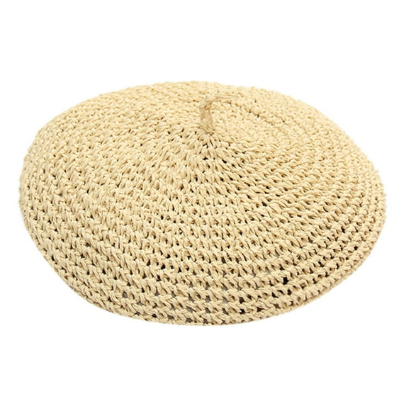 Funtoy Beret Straw French Retro Solid Color Beige
