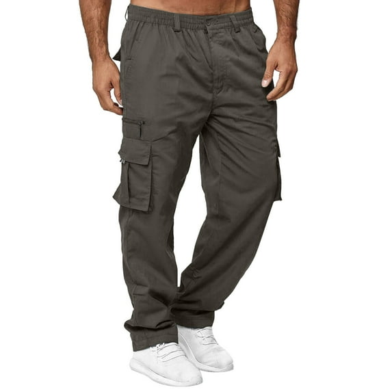Funtoy Cargo Pants for Men, Men Season Pant Casual Solid Color Pocket Trouser Fashion Overalls Beach Straight Leg Fitness Sports Pockets Pant Mens Sweatpants Coffee M