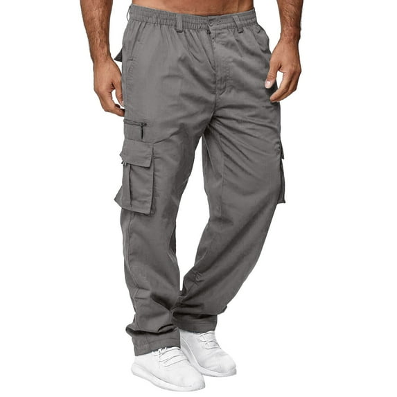 Funtoy Cargo Pants for Men, Men Season Pant Casual Solid Color Pocket Trouser Fashion Overalls Beach Straight Leg Fitness Sports Pockets Pant Mens Sweatpants Dark Gray M