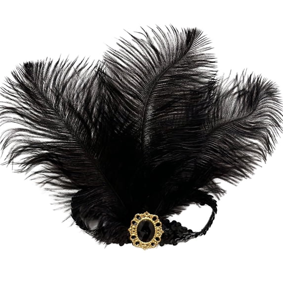 Funuony Feather Headpiece for Women Sequins Rhinestone Headbands 1920S Flapper Headpieces for Women Festival Party Headwear Costume Accessory Headdress Cosplay Black One Size