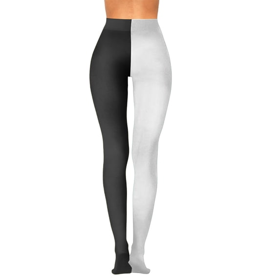 Funuony Tights for Women,Women’S Two Toned Tights, Opaque Control Top Pantyhose Jester Pants,Gentle Tummy Control, Reinforced Toes, Jester Tights with Designs Pantyhose Stockings Black One Size