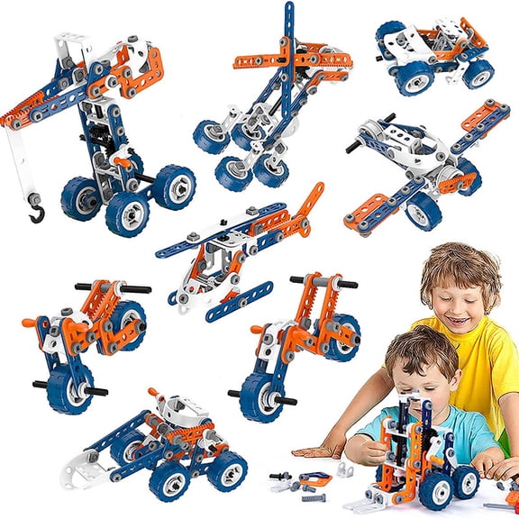 Funvip 12-in-1 STEM Erector Building Set for Kids Ages 3-12, Soft Flexible Screw Assembly DIY Car Model Construction Kit with Storage Case