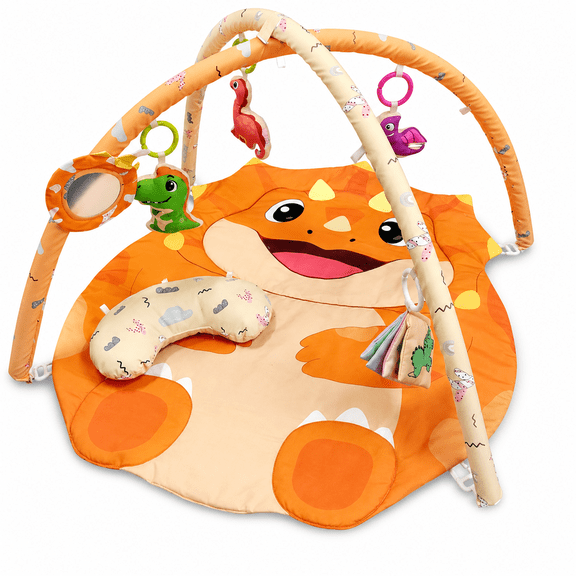 Funvip Dinosaur Activity Play Gym, Soft Padded Sensory Tummy Time Mat with Detachable Toys, Support Pillow for Kids