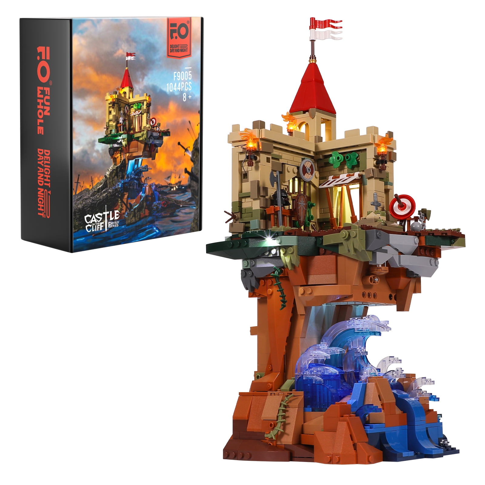 わちふぃーるど 4点セット Funwhole Buildable Castle on The Cliff Playset - 1044 PCS LED