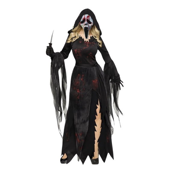 Fun World Womens Ghost FaceBloodyBling Costume  Small  Hooded Gown, Belt, Gloves & Rhinestone Bling Mask