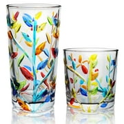 Funxee Cocktail Glasses Set of 2, Drinking Glassware for Kitchen, Cute Crystal Cups 11 oz & 8.5 oz for Beer, Juice, Whiskey, Milk (Colorful）