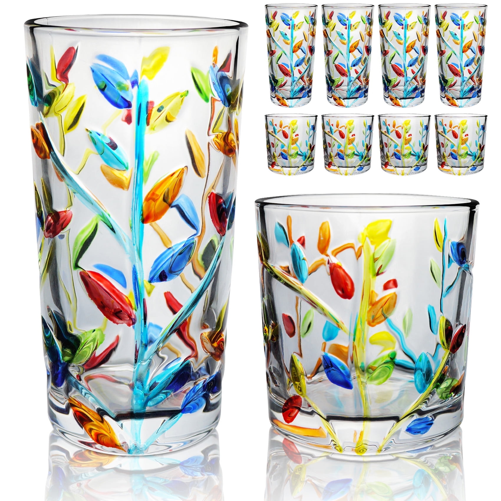 Funxee Drinking Glasses Set of 8 (4x11oz + 4x8.5oz), Cups for Cocktails, Beer, Juice, Whiskey, Milk – Durable Bar & Kitchen Glassware, Dishwasher Safe(Colorful） - Walmart.com