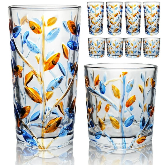 Funxee Drinking Glasses Set of 8 (4x11oz + 4x8.5oz), Cups for Cocktails, Beer, Juice, Whiskey, Milk – Durable Bar & Kitchen Glassware, Dishwasher Safe