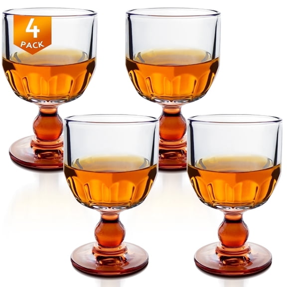 Funxee Cocktail Glasses Set of 4- Glassware for Kitchen, Vintage Wine Goblets, Whisky Stemware- Elegant Barware for Dinner Party, Wedding, Tasting (6.7 oz, Brown)