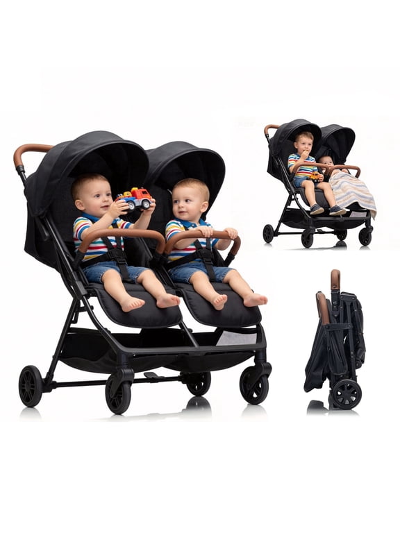 Ultra-Light Side-by-Side Double Stroller, 30.5 in Wide, 9 in Shock-Absorbing Wheels