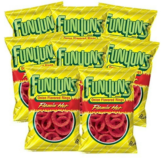 Funyun's Flamin" Hot Onion Flavored Rings, 1.25 ounce bags (Pack of 8) , Bundled by City Wide Gourmet