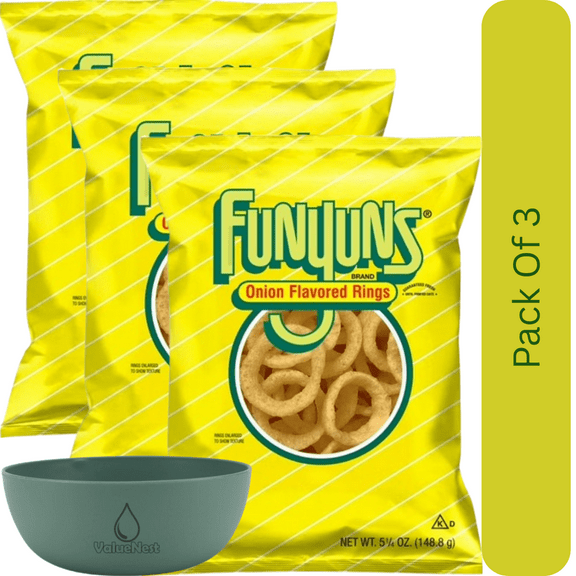 Funyuns Original Onion Flavored Corn Rings, 5.25 oz Bag With Olive Green Bowl By ValueNest