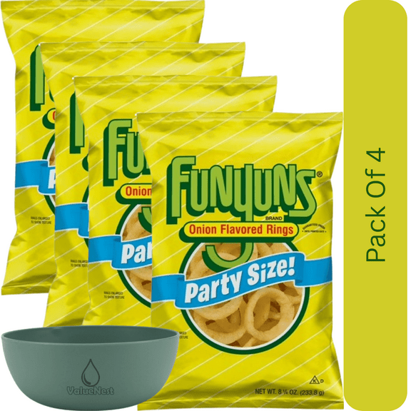 Funyuns Original Onion Flavored Corn Rings, Party Size 8.25 oz Bag With Olive Green Bowl By ValueNest