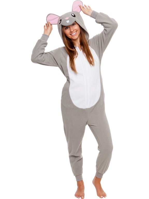 Silver Lilly Slim Fit Animal Adult One Piece Cosplay Mouse Costume (Grey, Small)
