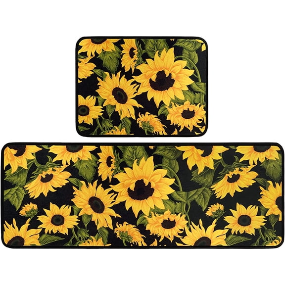 Fuoxowk Sunflower Themed Kitchen Rug Set,Farmhouse Kitchen Rugs Rustic Runner Rugs with Rubber Backing,Throw Rugs Washable for Kitchen Sink,Laundry Room,Standing Desk,Country,Sunflower Kitchen Decor