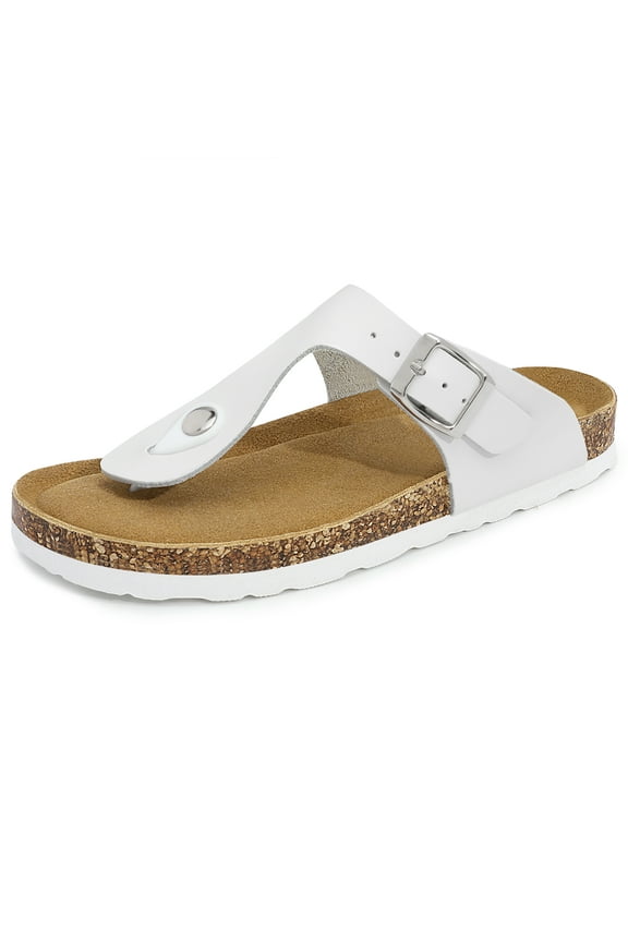 Boys Girls Slide Sandals Kids Flip Flops Cork Sandals with Adjustable Buckle Straps White Big Kid 2