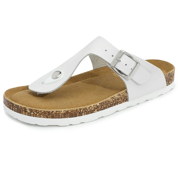 Fupioa Boys Girls Slide Sandals Kids ​Flip Flops Cork Sandals with Adjustable Buckle Straps White Little Kid 13