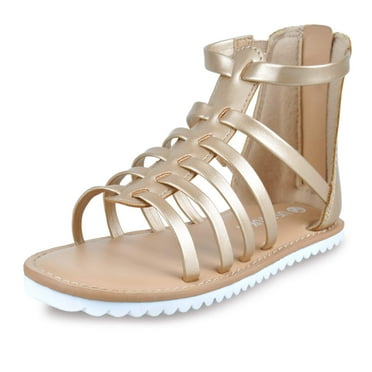 Fupioa Girls Gladiator Sandals Open Toe Breathable Summer Sandals with Rubber Outsole Gold 10 Toddler