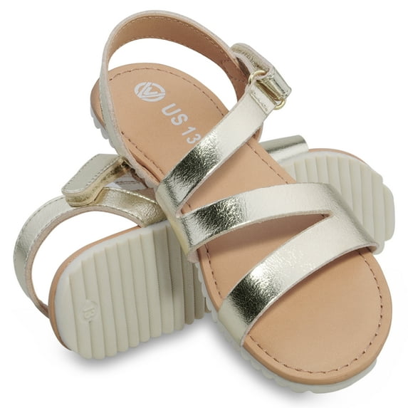Fupioa Girls Sandals Open Toe Summer Flats Dress Sandals Gold 5 Big Kid