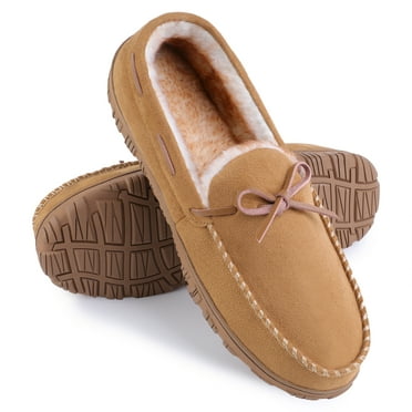 ​Fupoia Mens Slippers Mens Memory Foam Slippers Indoor Outdoor Moccasin Slippers for Men with Non-Slip Rubber Sole Beige US11