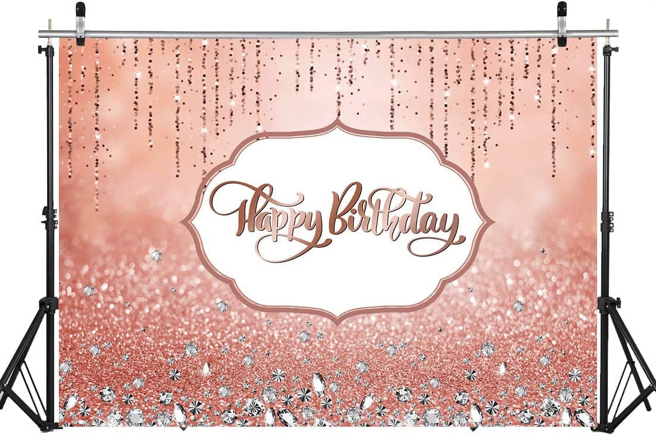 Fupoqi 7x5ft Rose Gold Birthday Backdrop Pink Rose Golden Birthday