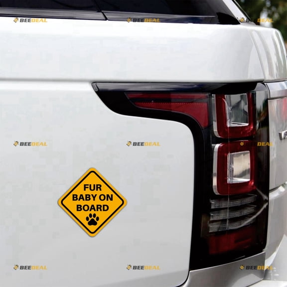 Fur Baby On Board Dog Cat Paw Print Rhombus Car Magnet Sticker Magnetic Decal - 2 Pack Reflective 6" - for Auto Truck Van Reusable Waterproof