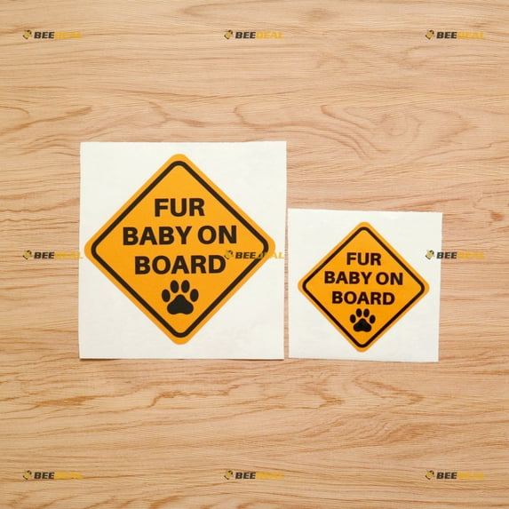 Fur Baby On Board Dog Cat Paw Print Rhombus Car Truck Bumper Sticker Decal Vinyl - 2 Pack Reflective, 4 Inches, 6 Inches