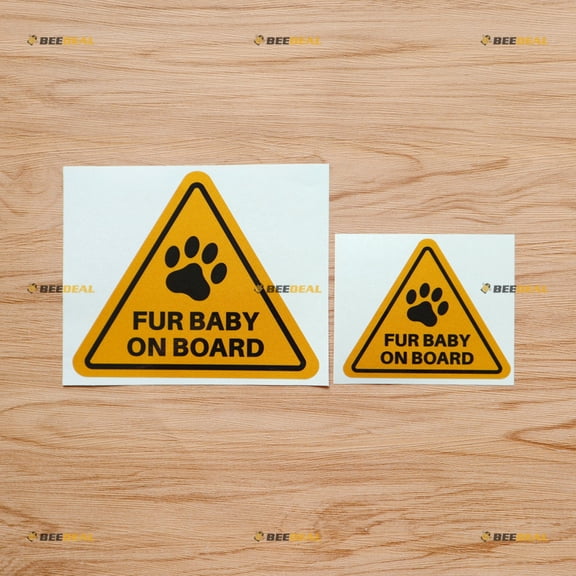 Fur Baby On Board Dog Cat Paw Print Triangle Car Truck Bumper Sticker Decal Vinyl - 2 Pack Reflective, 4 Inches, 6 Inches