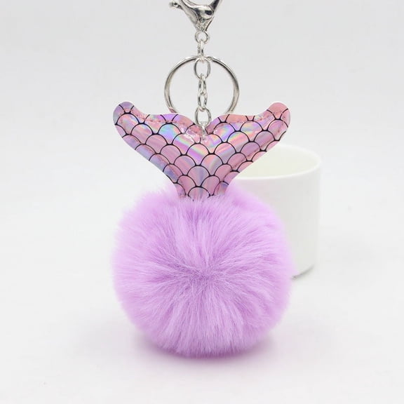 Fur Ball Keychain Fluffy Fish Tail Key Chain Pendant Cute Accessory for Bags Purses Backpacks and Keys Decoration Charm