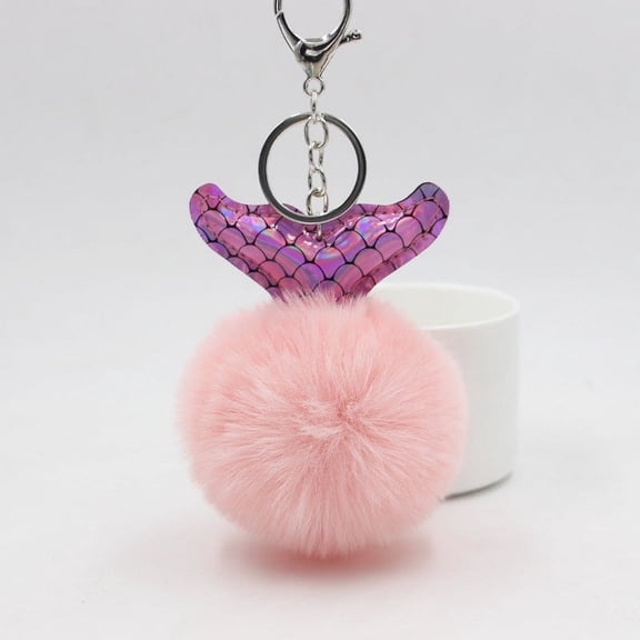 Fur Ball Keychain, Fluffy Fish Tail Key Chain Pendant, Cute Accessory for Bags, Purses, Backpacks, and Keys