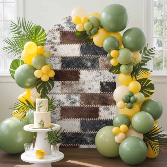 Fur Brick Arch Backdrop Cover, 7.2FT, Country Ethnic Abstract Grey Brown Animal Fur Style Plaid Spandex Arch Covers Double-Sided Backdrop for Wedding Birthday Party Photo Background Decoration