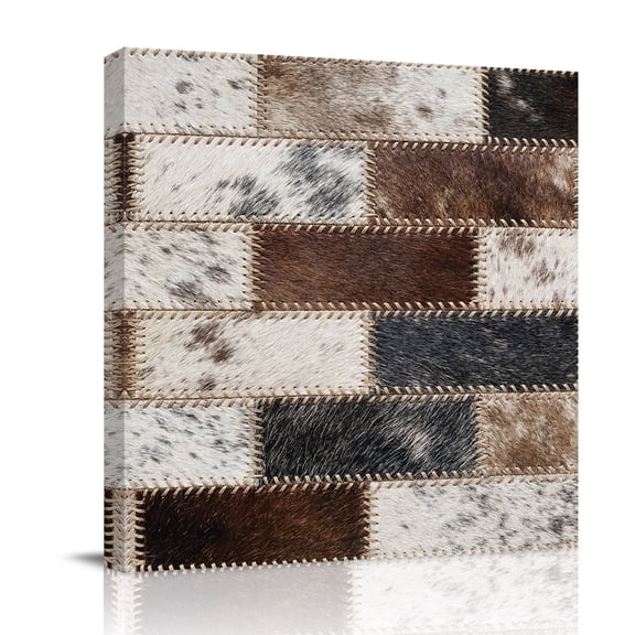 Fur Brick Canvas Wall Art for Living Room, Country Ethnic Abstract Grey Brown Animal Fur Style Plaid Poster Print Painting for Bedroom Office Home Decoration Wall Pictures Prepare To Hang 8"x8"