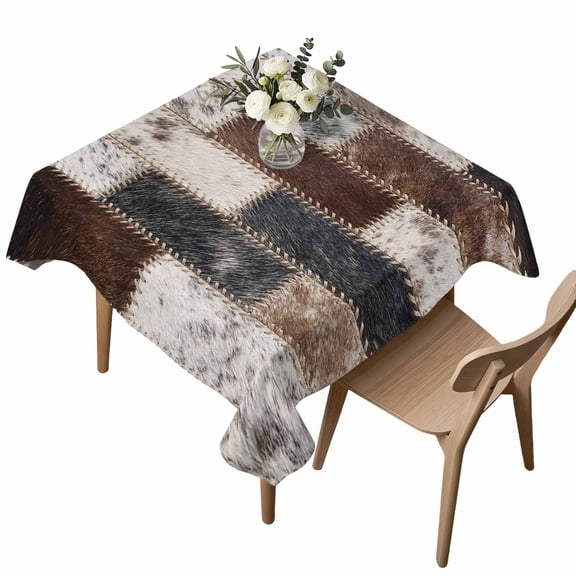 Fur Brick Square Tablecloth Country Ethnic Abstract Grey Brown Animal Fur Style Plaid Waterproof Wrinkle Free Soft Table Cloth Spill-Proof Washable Table Cover for Dining Party Picnic 54 x 54 Inch