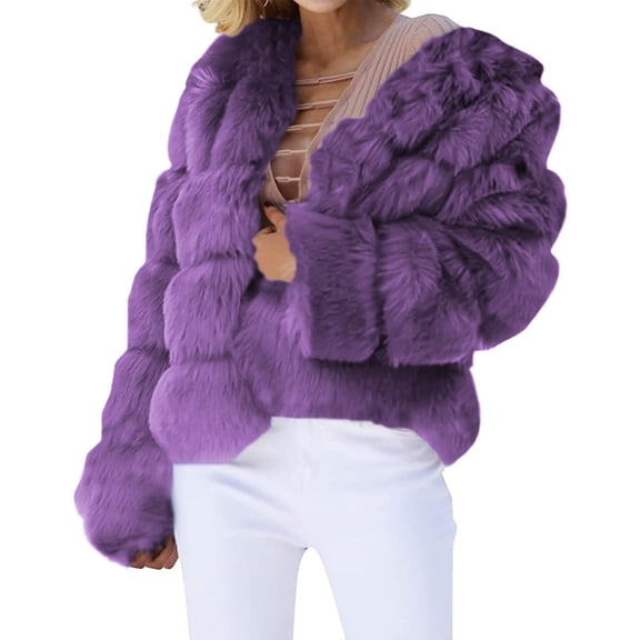 Fur Coat, Yigetop Womens Fall Open Front Cardigan Faux Fur Coat Vintage Parka Shaggy Jacket Warm Coat Tops Faux Fur Coat Women Purple M
