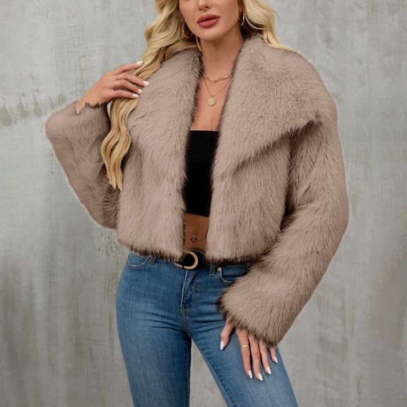 Fur Coats for Women Warm Fluffy Long Sleeve Lapel Open Front Faux Fur Short Outwear