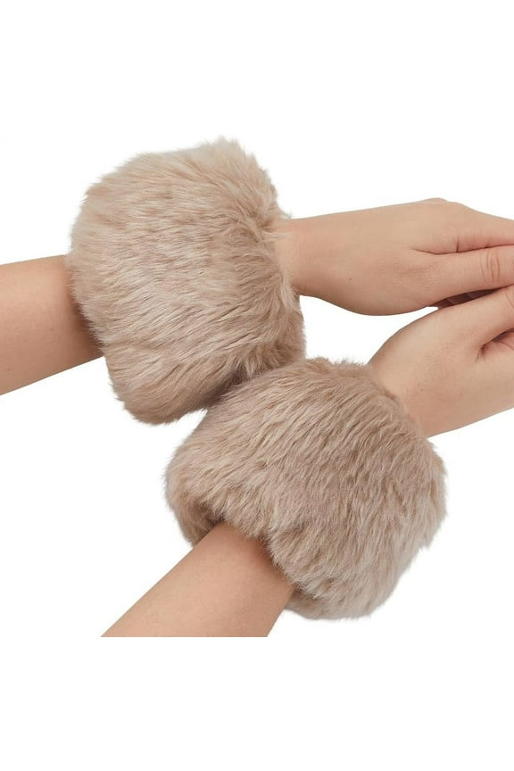 Fur Cuffs Wrist Warm Fluffy Cuffs Fur Cuff Short Arm Warmers Plush Fuzzy Oversleeve Gloves for White