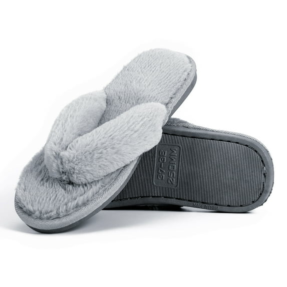 Mascarry Maiteng Women's Soft Plush Flip Flop Slippers, Gray, 6.5 -7.5