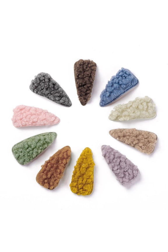Fur Imitation Lambs Wool Snap Hair Clips with Stainless Steel Findings for Girl Hair Decorate Teardrop Mixed color 63x30x11mm