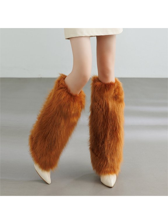 Fur Leg Warmers Y2K, Women's Soft Faux Fur Fluffy Boot Cuffs for Halloween, Christmas & Mardi Gras, 15.7"